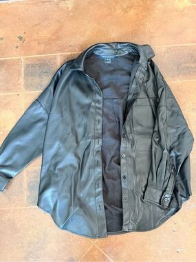 French Connection Black Faux Leather Shirt Jacket